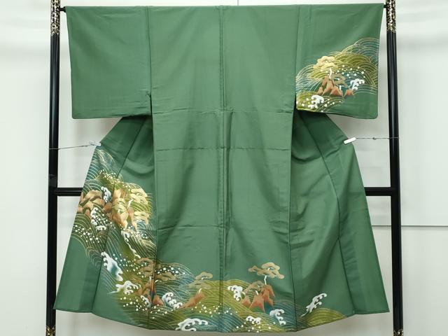 平和屋着物▽男性　訪問着　単衣　浜松文　金彩　洗える着物　CABF4482rv