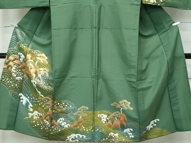 平和屋着物▽男性　訪問着　単衣　浜松文　金彩　洗える着物　CABF4482rv
