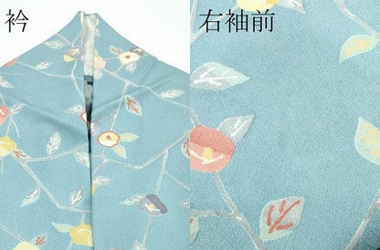 平和屋着物▽上質な小紋　単衣　枝椿　正絹　逸品　CABF4484rv