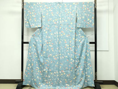 平和屋着物▽上質な小紋　単衣　枝椿　正絹　逸品　CABF4484rv