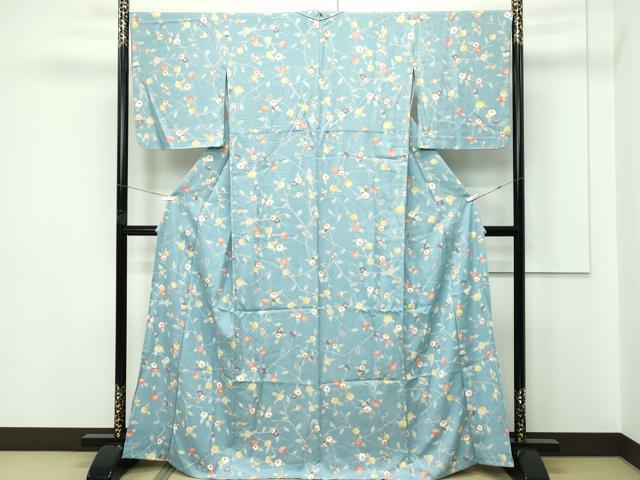 平和屋着物▽上質な小紋　単衣　枝椿　正絹　逸品　CABF4484rv