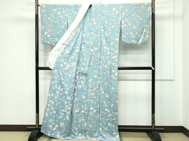 平和屋着物▽上質な小紋　単衣　枝椿　正絹　逸品　CABF4484rv
