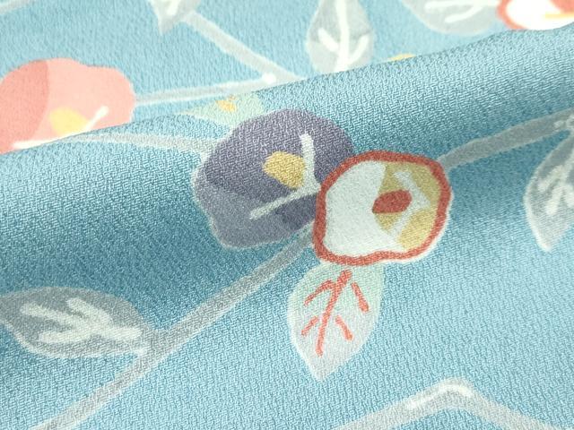 平和屋着物▽上質な小紋　単衣　枝椿　正絹　逸品　CABF4484rv