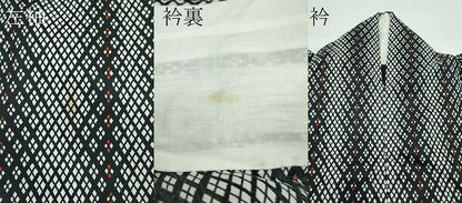 平和屋着物▽小紋　単衣　菱文様　黒地　洗える着物　CABF4486rv