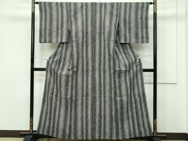 平和屋着物▽小紋　単衣　菱文様　黒地　洗える着物　CABF4486rv