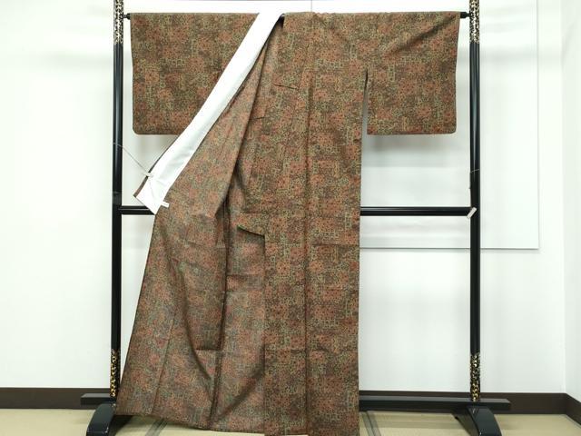 平和屋着物▽小紋　単衣　更紗唐草文　洗える着物　CABF4491rv