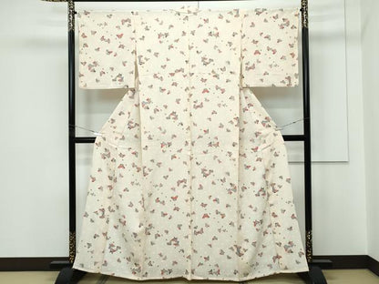 平和屋着物▽上質な小紋　単衣　舞蝶文　金彩　正絹　逸品　CABF4493rv