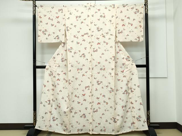 平和屋着物▽上質な小紋　単衣　舞蝶文　金彩　正絹　逸品　CABF4493rv