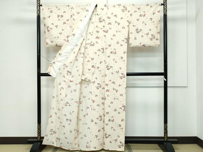平和屋着物▽上質な小紋　単衣　舞蝶文　金彩　正絹　逸品　CABF4493rv