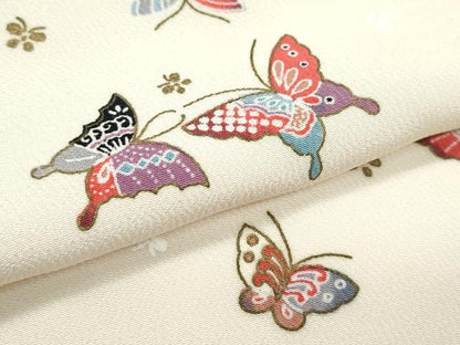 平和屋着物▽上質な小紋　単衣　舞蝶文　金彩　正絹　逸品　CABF4493rv