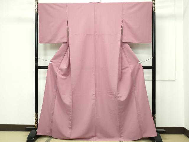 平和屋着物▽色無地　単衣　長春色　洗える着物　CABF4499rv