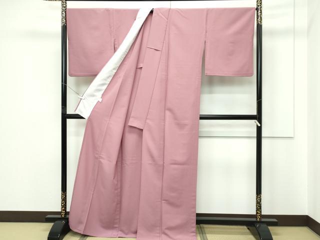 平和屋着物▽色無地　単衣　長春色　洗える着物　CABF4499rv