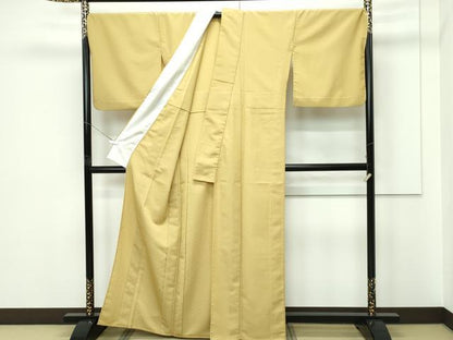 平和屋着物▽色無地　単衣　桑染色　紗綾形地紋　洗える着物　CABF4501rv