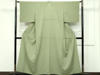平和屋着物▽色無地　単衣　柳茶色　鬼しぼ縮緬　さんび謹製　洗える着物　CABF4507rv