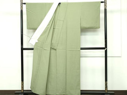 平和屋着物▽色無地　単衣　柳茶色　鬼しぼ縮緬　さんび謹製　洗える着物　CABF4507rv