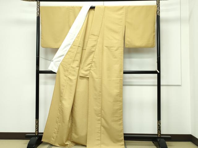 平和屋着物▽色無地　単衣　桑染色　紗綾形地紋　洗える着物　CABF4508rv