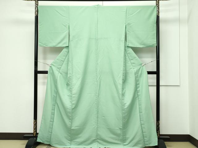 平和屋着物▽色無地　単衣　柳染色　洗える着物　CABF4509rv