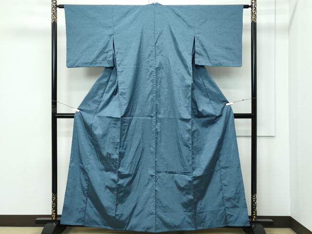 平和屋着物▽小紋　単衣　霞文　藍鼠色　洗える着物　CABF4518rv