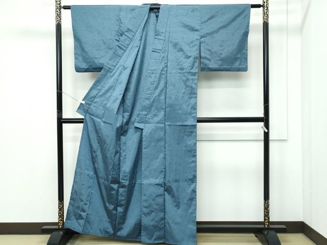 平和屋着物▽小紋　単衣　霞文　藍鼠色　洗える着物　CABF4518rv