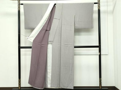 平和屋着物▽服部光廣　江戸小紋　単衣　毛万筋　紫鳶色×桔梗鼠色　反端付き　正絹　逸品　CABF4519rv