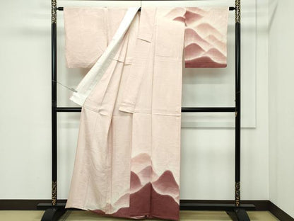 平和屋着物▽訪問着　単衣　遠山文　正絹　逸品　CABF4521rv