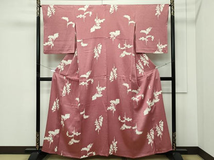 平和屋着物▽上質な小紋　単衣　枝葉文　正絹　逸品　CABF4522rv