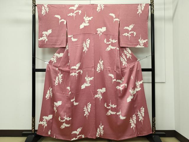 平和屋着物▽上質な小紋　単衣　枝葉文　正絹　逸品　CABF4522rv