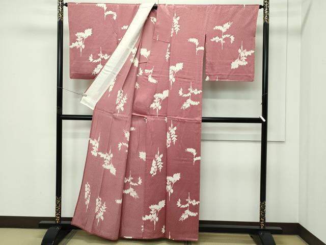 平和屋着物▽上質な小紋　単衣　枝葉文　正絹　逸品　CABF4522rv