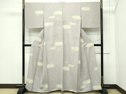 平和屋着物▽上質な小紋　単衣　草花文　金彩　正絹　逸品　CABF4523rv