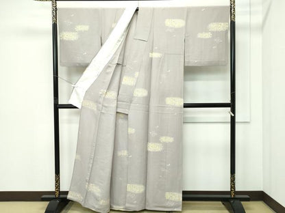 平和屋着物▽上質な小紋　単衣　草花文　金彩　正絹　逸品　CABF4523rv