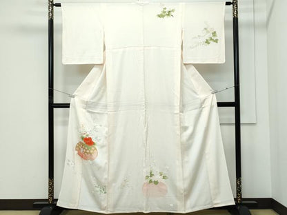 平和屋着物▽訪問着　単衣　刺繍　花籠文　金彩　正絹　逸品　CABF4526rv