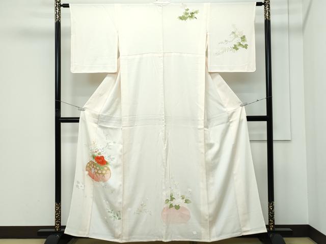 平和屋着物▽訪問着　単衣　刺繍　花籠文　金彩　正絹　逸品　CABF4526rv