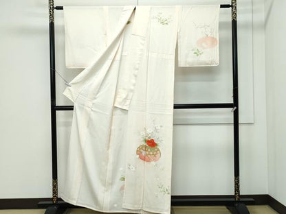 平和屋着物▽訪問着　単衣　刺繍　花籠文　金彩　正絹　逸品　CABF4526rv