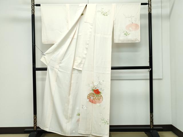 平和屋着物▽訪問着　単衣　刺繍　花籠文　金彩　正絹　逸品　CABF4526rv