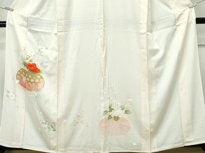 平和屋着物▽訪問着　単衣　刺繍　花籠文　金彩　正絹　逸品　CABF4526rv