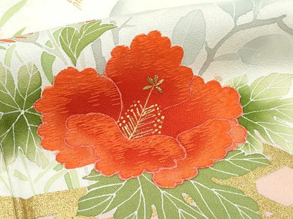 平和屋着物▽訪問着　単衣　刺繍　花籠文　金彩　正絹　逸品　CABF4526rv