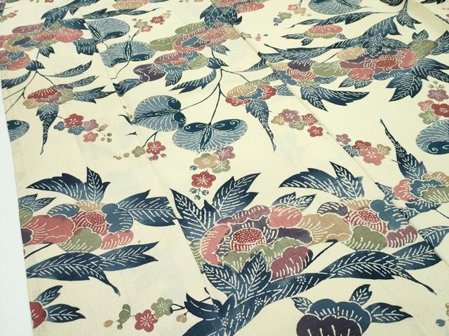 平和屋着物▽上質な小紋　単衣　型染め　草花文　正絹　逸品　CABF4528rv