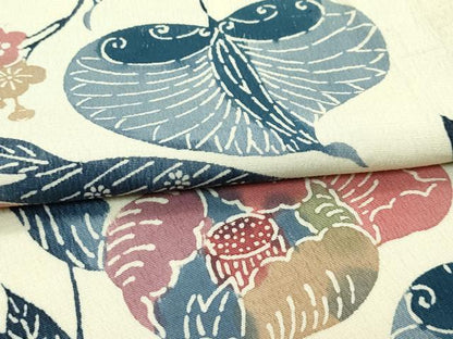 平和屋着物▽上質な小紋　単衣　型染め　草花文　正絹　逸品　CABF4528rv
