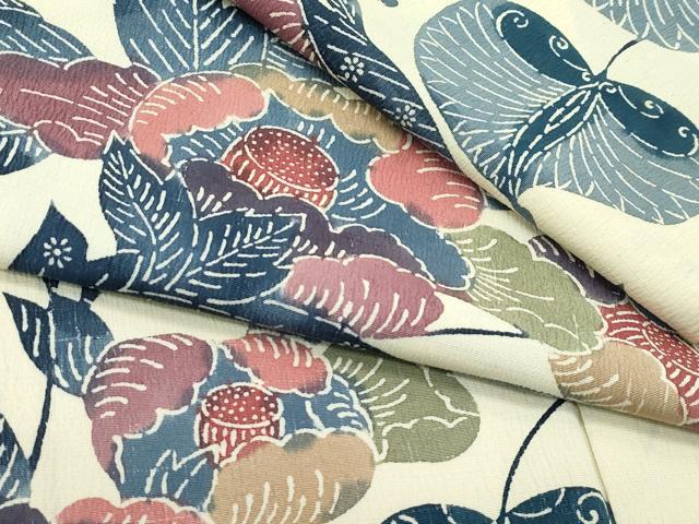平和屋着物▽上質な小紋　単衣　型染め　草花文　正絹　逸品　CABF4528rv