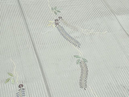 平和屋着物▽訪問着　単衣　総刺繍　藤花房　縞　金糸　正絹　逸品　CABF4529rv