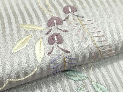 平和屋着物▽訪問着　単衣　総刺繍　藤花房　縞　金糸　正絹　逸品　CABF4529rv