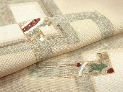 平和屋着物▽訪問着　単衣　刺繍　吉祥花文　暈し染め　金糸　正絹　逸品　CABF4530rv