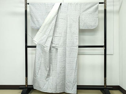 平和屋着物▽上質な紬　単衣　幾何学文様　正絹　逸品　未使用　CABF4531rv