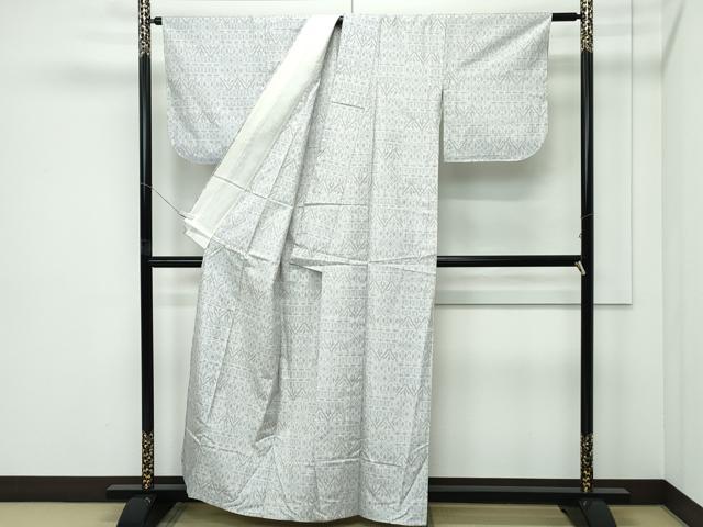 平和屋着物▽上質な紬　単衣　幾何学文様　正絹　逸品　未使用　CABF4531rv
