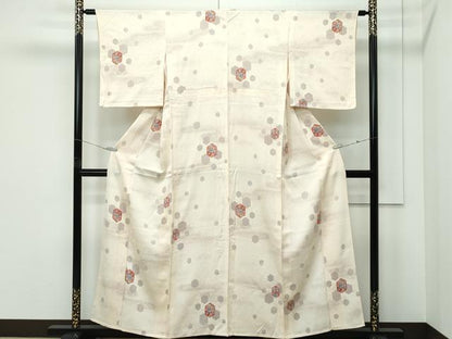 平和屋着物▽上質な小紋　単衣　亀甲花文　正絹　逸品　CABF4532rv