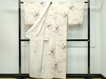 平和屋着物▽上質な小紋　単衣　亀甲花文　正絹　逸品　CABF4532rv