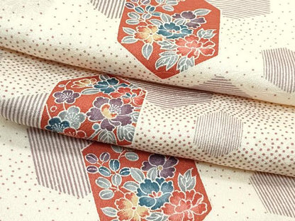 平和屋着物▽上質な小紋　単衣　亀甲花文　正絹　逸品　CABF4532rv