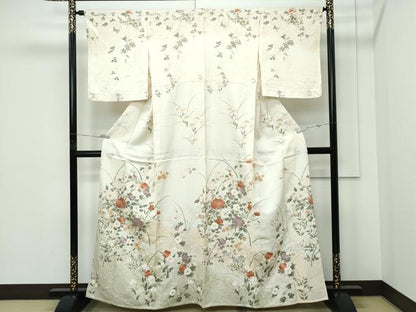 平和屋着物▽訪問着　単衣　草花文　暈し染め　金彩　正絹　逸品　CABF4534rv