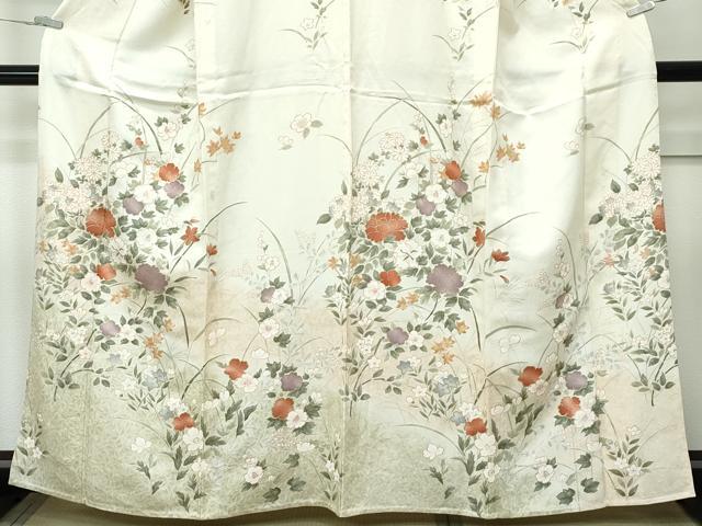 平和屋着物▽訪問着　単衣　草花文　暈し染め　金彩　正絹　逸品　CABF4534rv