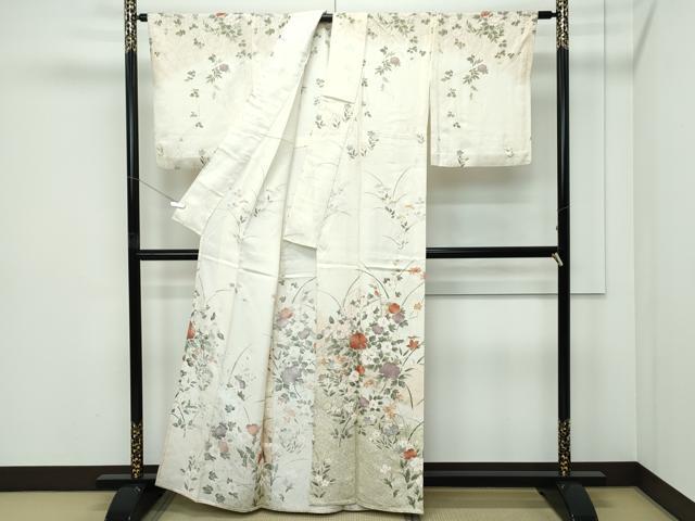 平和屋着物▽訪問着　単衣　草花文　暈し染め　金彩　正絹　逸品　CABF4534rv